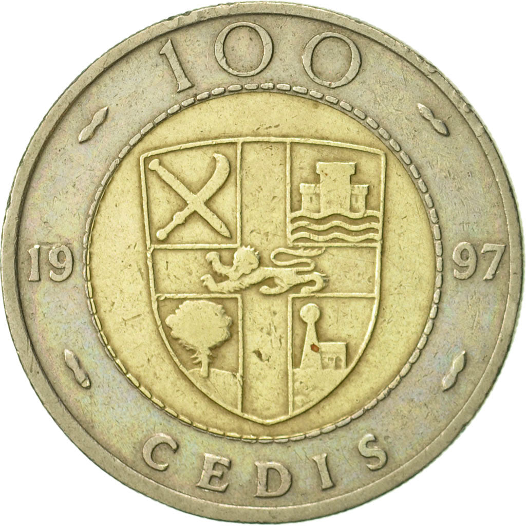 Moneda, Ghana, 100 Cedis, 1997, MBC, Bimetálico, KM:32