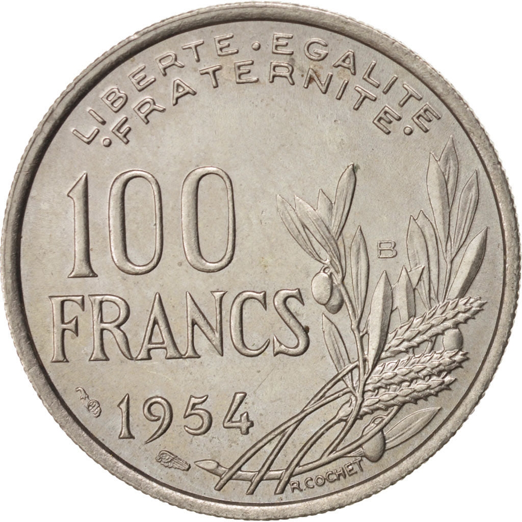 Moneta, Francia, Cochet, 100 Francs, 1954, Beaumont le Roger, SPL, Rame-nichel
