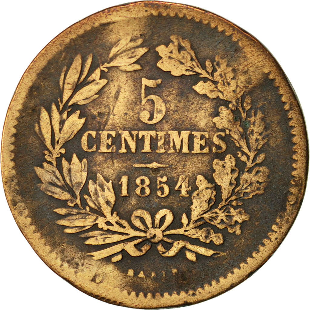 Luxembourg, William III, 5 Centimes, 1854, Utrecht, VF(20-25), Bronze, KM:22.1
