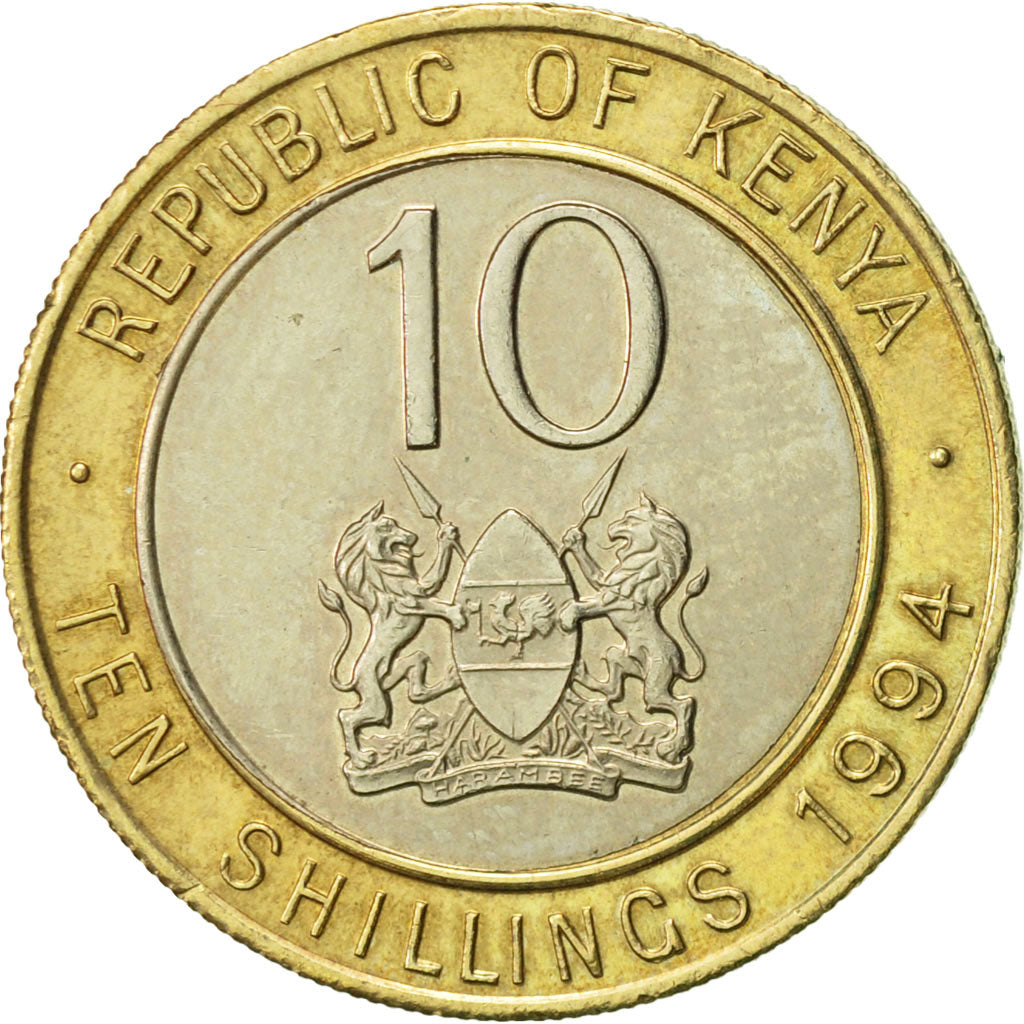 Monnaie, Kenya, 10 Shillings, 1994, British Royal Mint, TTB+, Bi-Metallic, KM:27
