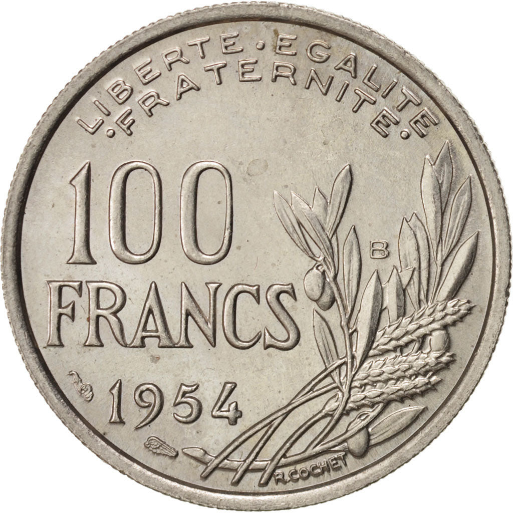 Moneta, Francia, Cochet, 100 Francs, 1954, Beaumont le Roger, SPL, Rame-nichel