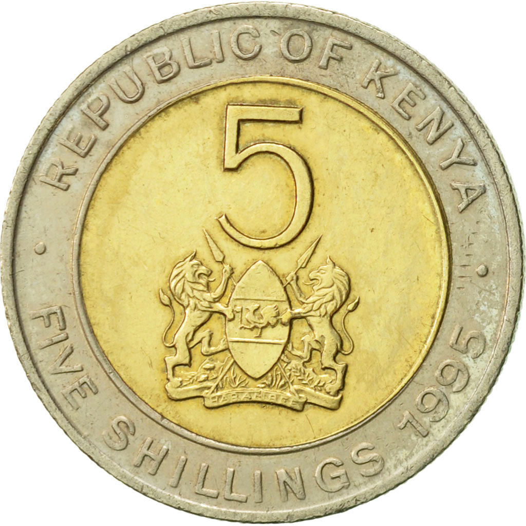 Moneta, Kenya, 5 Shillings, 1995, British Royal Mint, BB+, Bi-metallico, KM:30