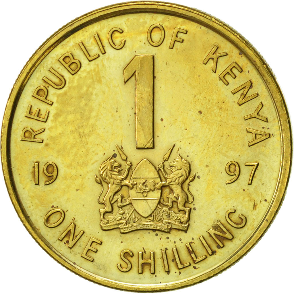 Coin, Kenya, Shilling, 1997, AU(50-53), Brass plated steel, KM:29