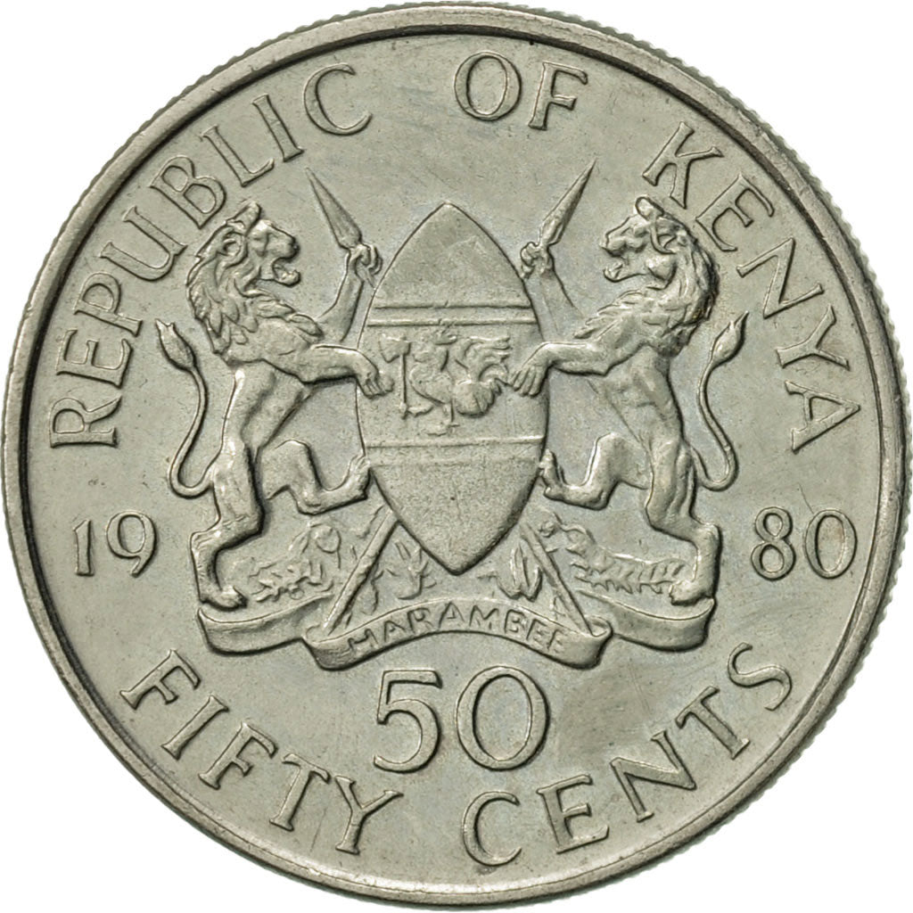 Coin, Kenya, 50 Cents, 1980, British Royal Mint, AU(55-58), Copper-nickel, KM:19