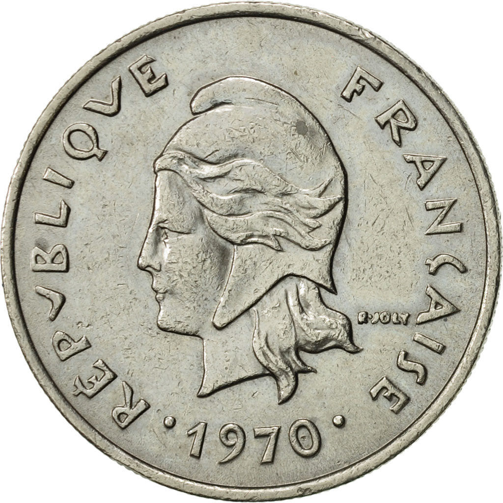 New Caledonia, 10 Francs, 1970, Paris, AU(55-58), Nickel, KM:5