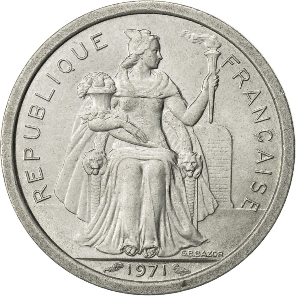 New Caledonia, Franc, 1971, Paris, AU(55-58), Aluminum, KM:8