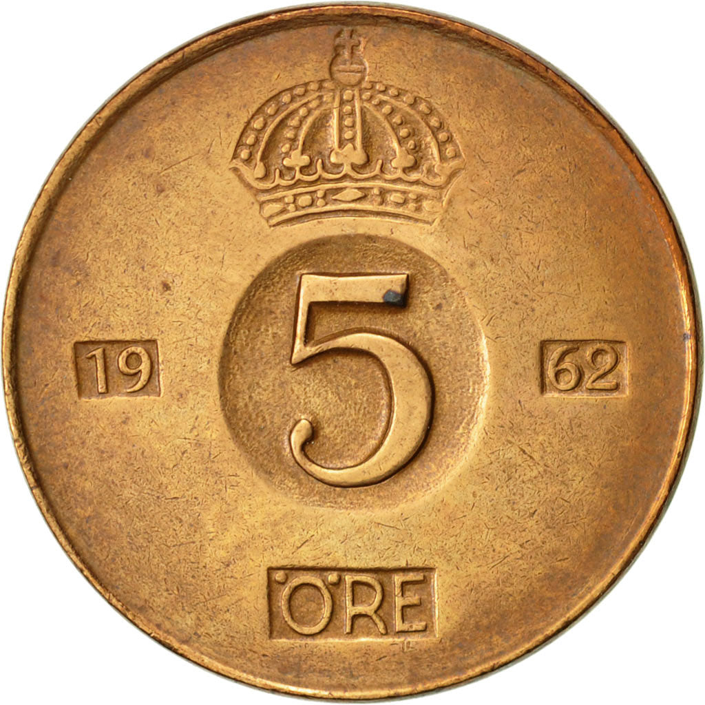 Coin, Sweden, Gustaf VI, 5 Öre, 1962, EF(40-45), Bronze, KM:822