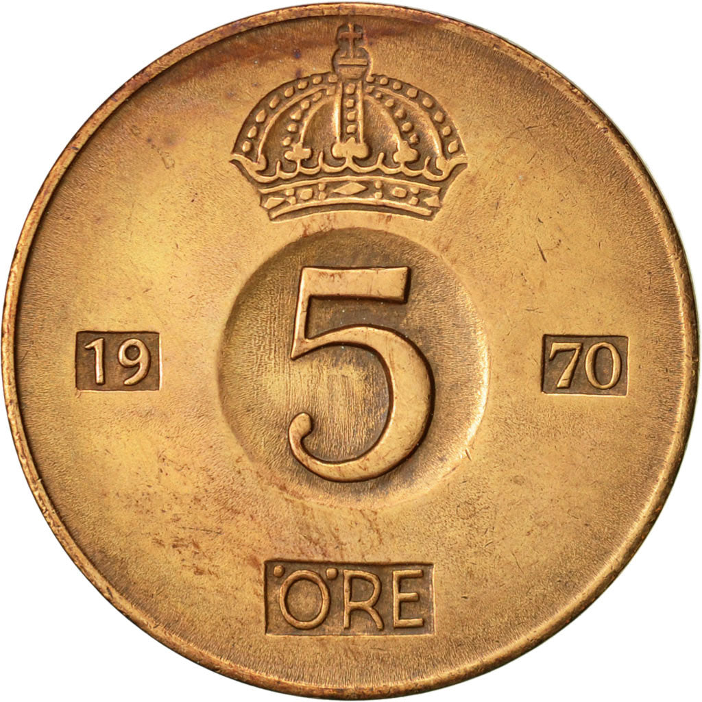 Coin, Sweden, Gustaf VI, 5 Öre, 1970, EF(40-45), Bronze, KM:822