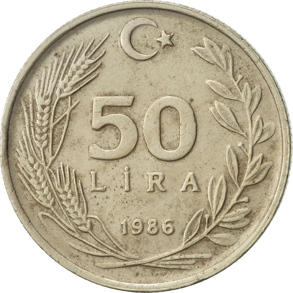 Moneta, Turcja, 50 Lira, 1986, EF(40-45), Miedź-Nikiel-Cynk, KM:966