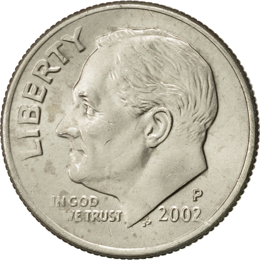 Coin, United States, Roosevelt Dime, Dime, 2002, U.S. Mint, Philadelphia