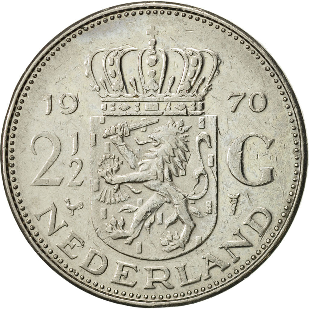Coin, Netherlands, Juliana, 2-1/2 Gulden, 1970, EF(40-45), Nickel, KM:191