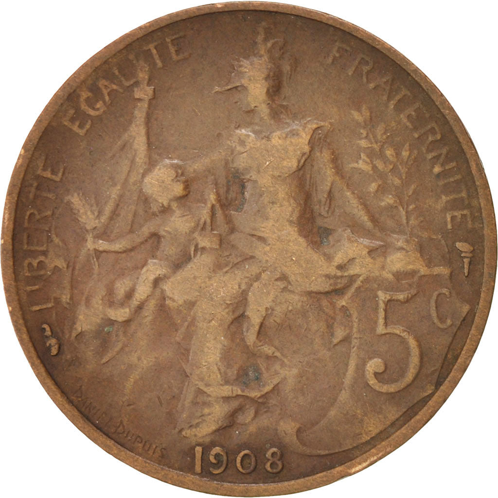 France, Dupuis, 5 Centimes, 1908, Paris, KM:842