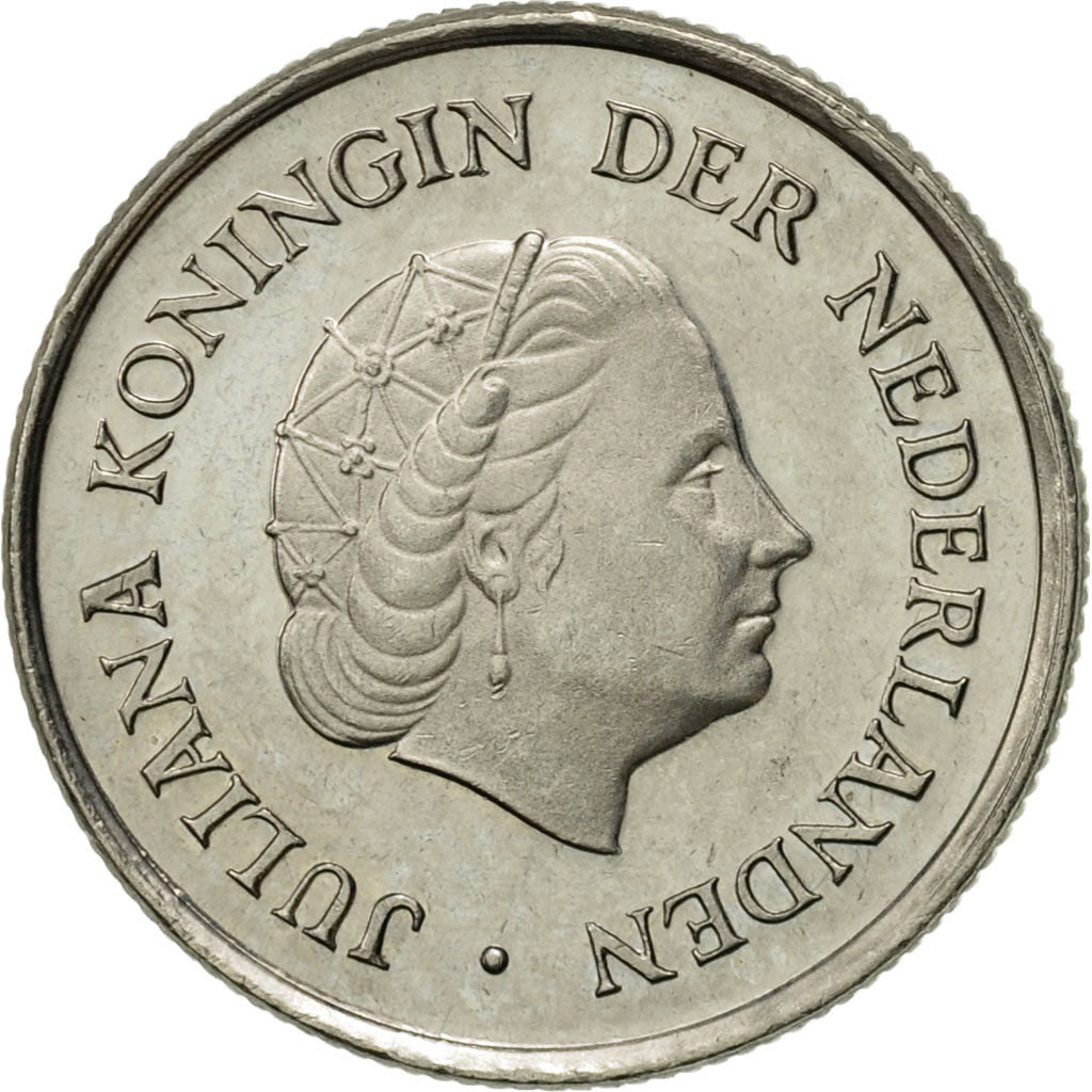 Coin, Netherlands, Juliana, 25 Cents, 1977, AU(55-58), Nickel, KM:183