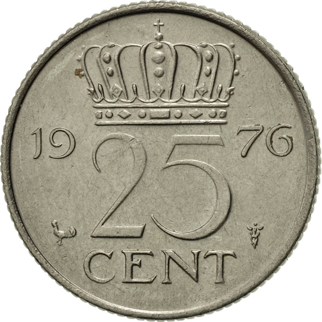 Coin, Netherlands, Juliana, 25 Cents, 1976, AU(55-58), Nickel, KM:183