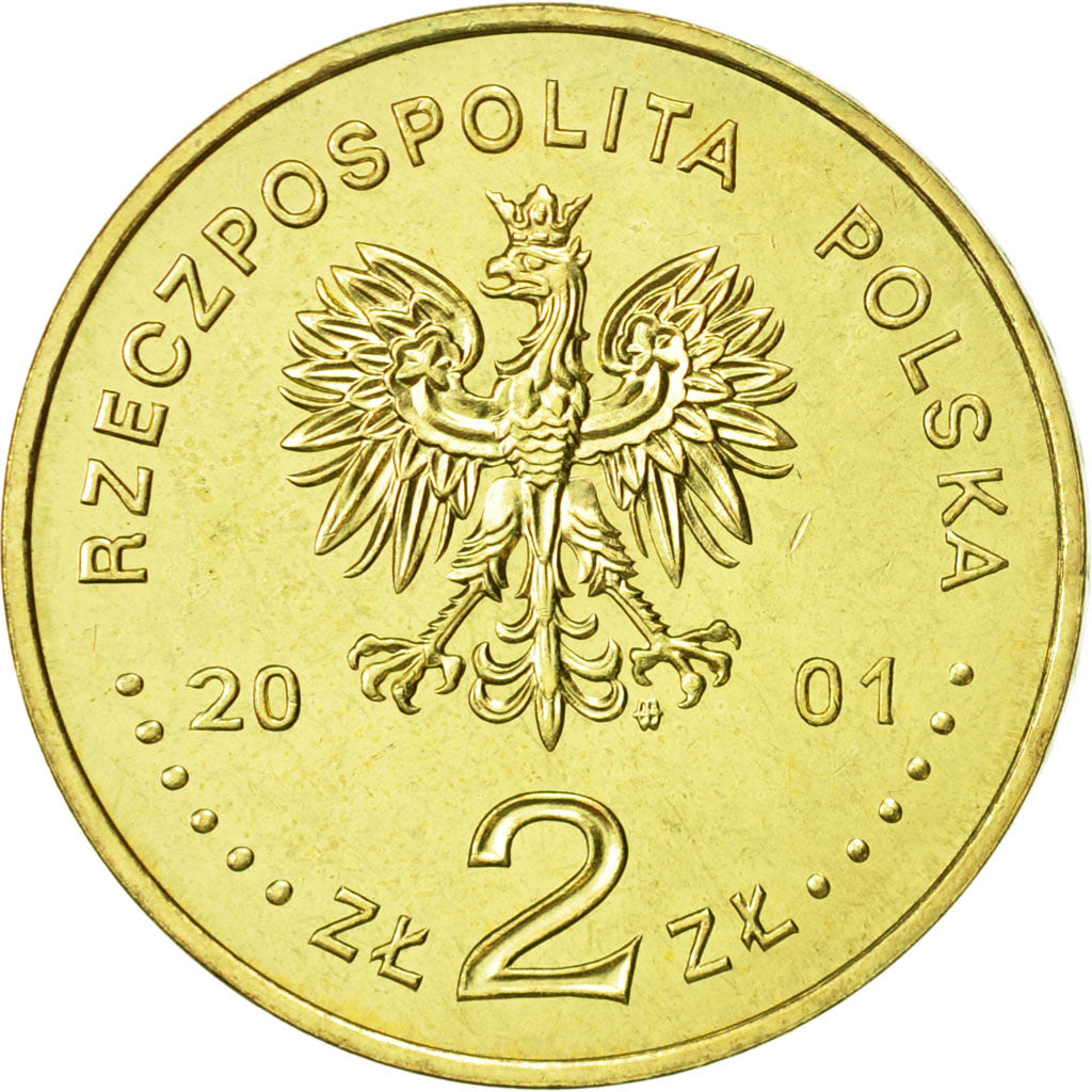 Münze, Polen, 2 Zlote, 2001, Warsaw, SS+, Messing, KM:418