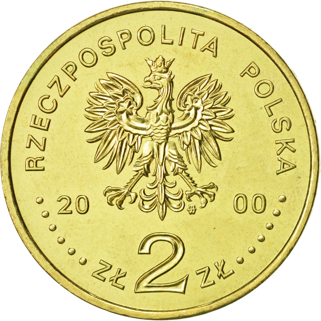 Poland, 2 Zlote, 2000, Warsaw, AU(50-53), Brass, KM:398