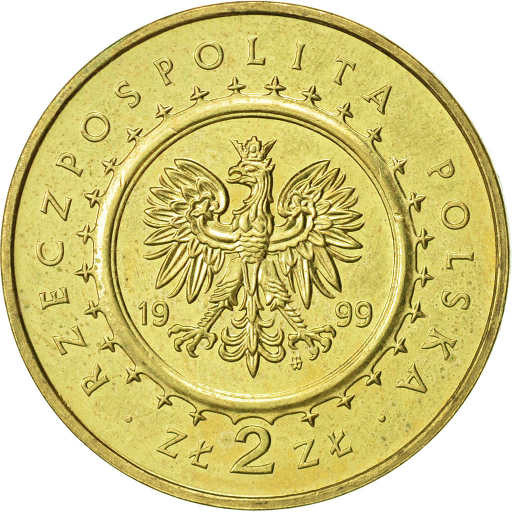 Poland, 2 Zlote, 1999, Warsaw, AU(50-53), Brass, KM:372