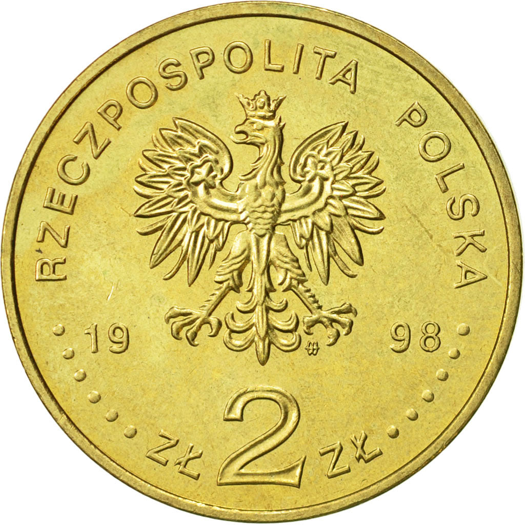 Poland, 2 Zlote, 1998, Warsaw, AU(50-53), Brass, KM:352
