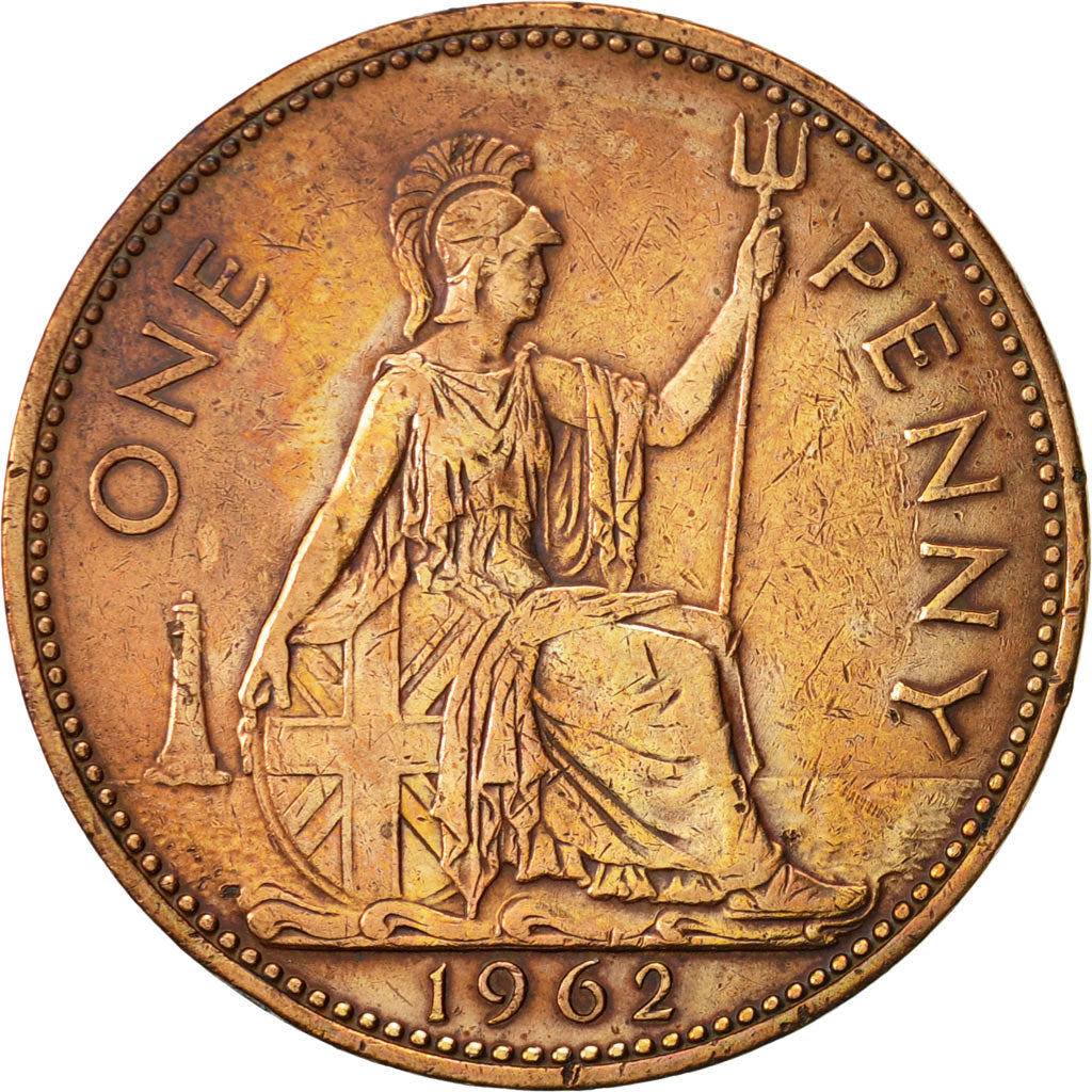 Coin, Great Britain, Elizabeth II, Penny, 1962, EF(40-45), Bronze, KM:897