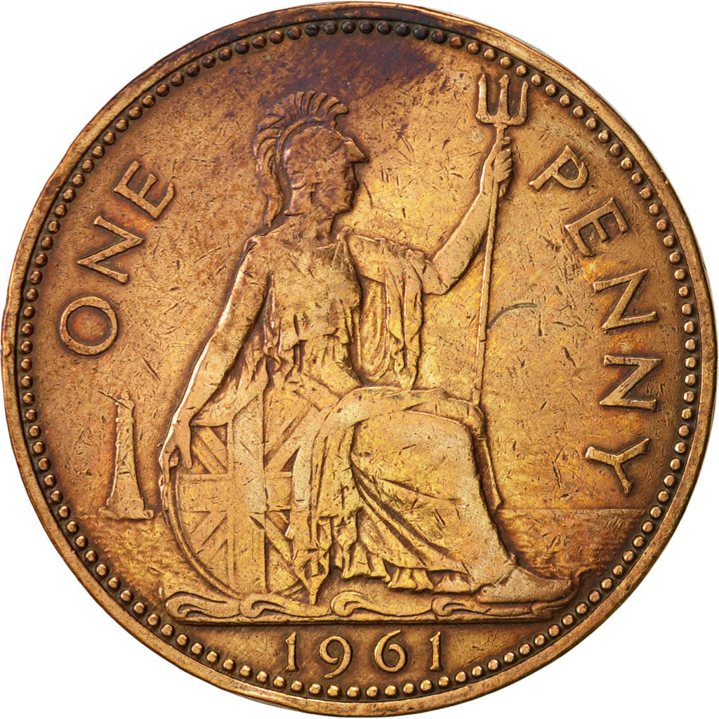 Coin, Great Britain, Elizabeth II, Penny, 1961, EF(40-45), Bronze, KM:897