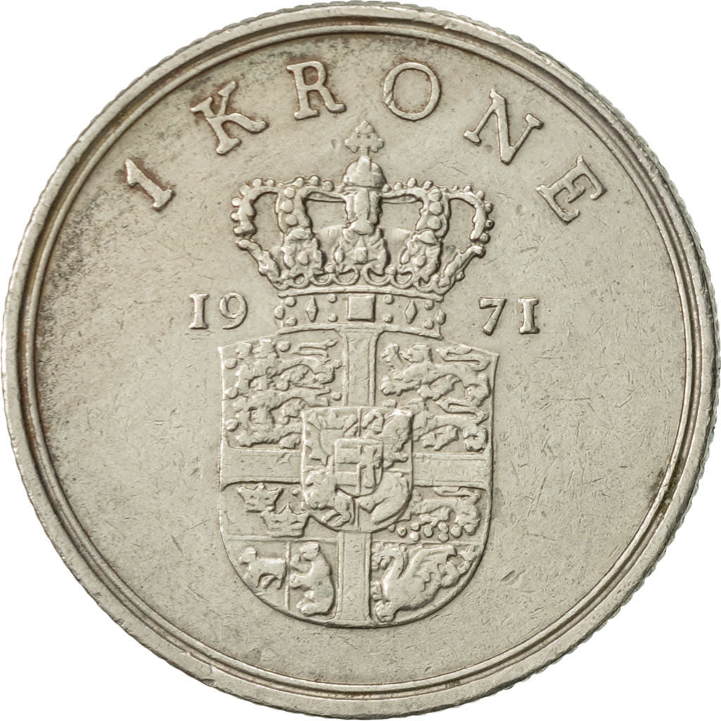 Coin, Denmark, Frederik IX, Krone, 1971, Copenhagen, AU(50-53), Copper-nickel