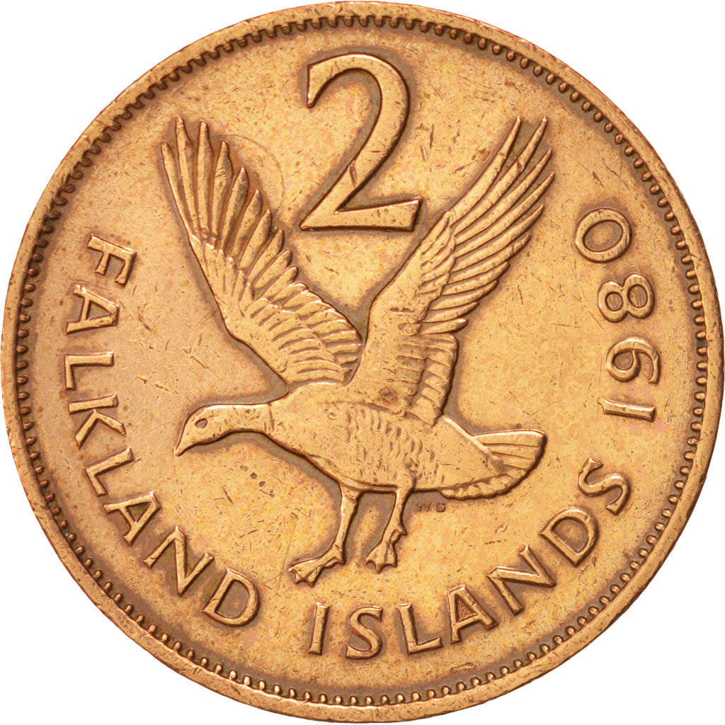 Isole Falkland, Elizabeth II, 2 Pence, 1980, BB, Bronzo, KM:3