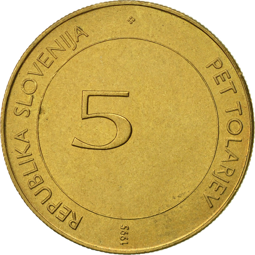 Coin, Slovenia, 5 Tolarjev, 1995, AU(50-53), Nickel-brass, KM:21