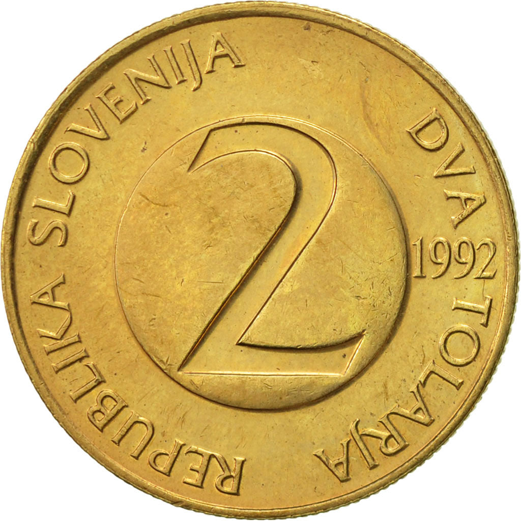 Coin, Slovenia, 2 Tolarja, 1992, AU(50-53), Nickel-brass, KM:5