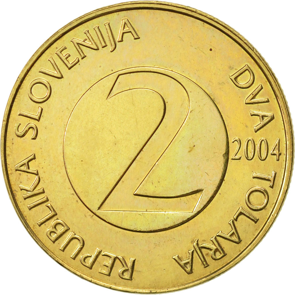 Coin, Slovenia, 2 Tolarja, 2004, AU(50-53), Nickel-brass, KM:5
