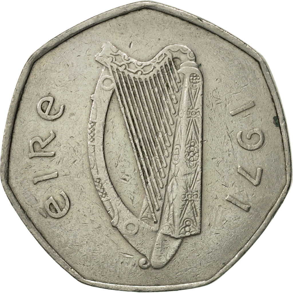 IRELAND REPUBLIC, 50 Pence, 1971, EF(40-45), Copper-nickel, KM:24
