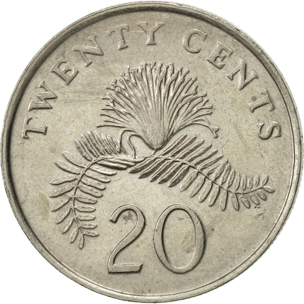 Coin, Singapore, 20 Cents, 1990, British Royal Mint, AU(55-58), Copper-nickel