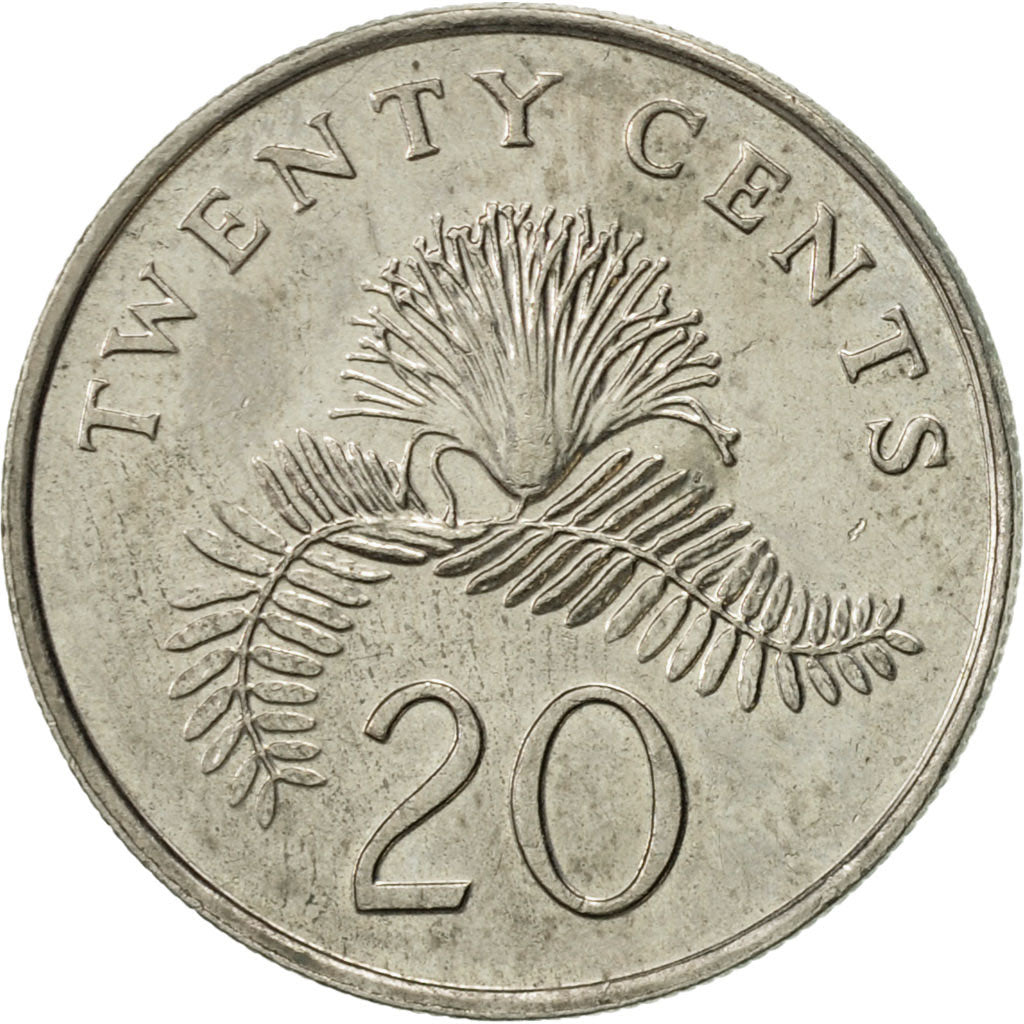 Coin, Singapore, 20 Cents, 1991, British Royal Mint, AU(55-58), Copper-nickel
