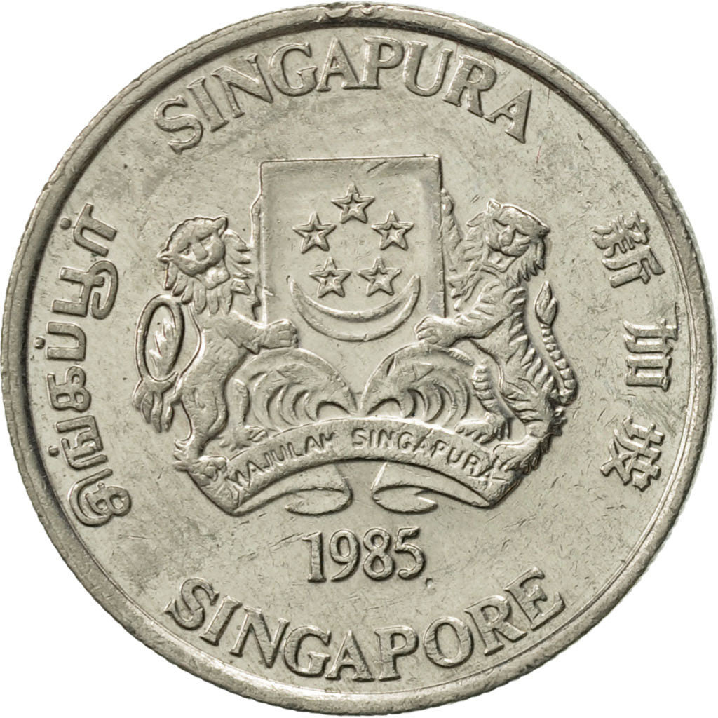 Coin, Singapore, 20 Cents, 1985, British Royal Mint, AU(55-58), Copper-nickel