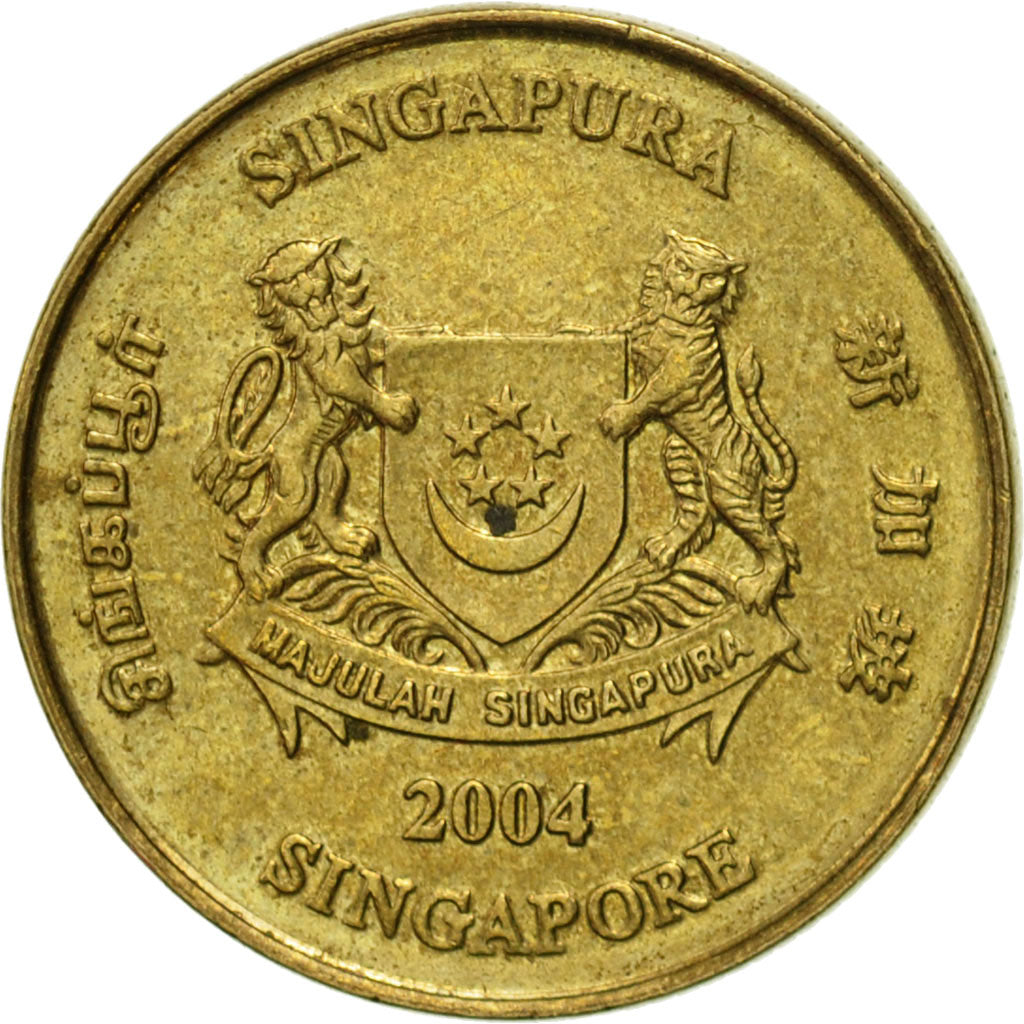 Coin, Singapore, 5 Cents, 2004, Singapore Mint, AU(55-58), Aluminum-Bronze