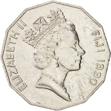 Coin, Fiji, Elizabeth II, 50 Cents, 1990, MS(60-62), Nickel Bonded Steel, KM:54a
