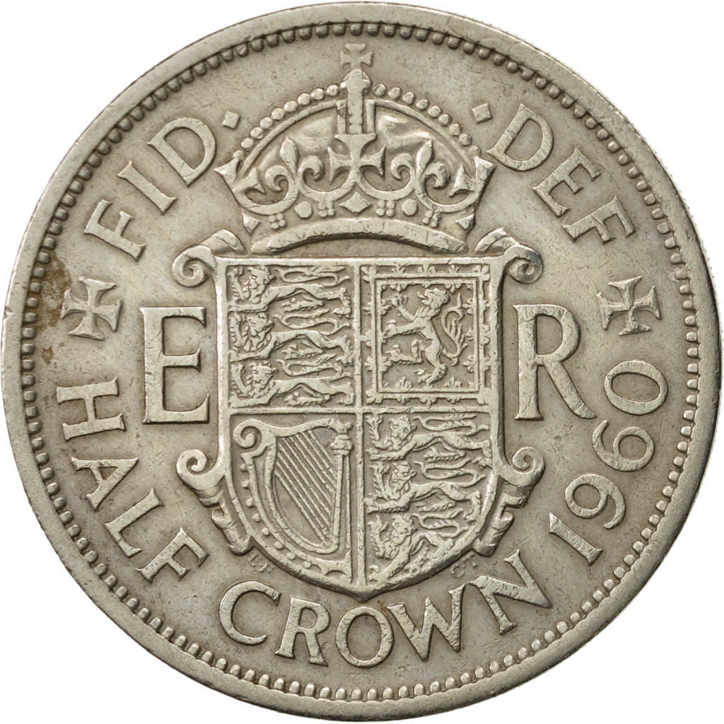Coin, Great Britain, Elizabeth II, 1/2 Crown, 1960, EF(40-45), Copper-nickel