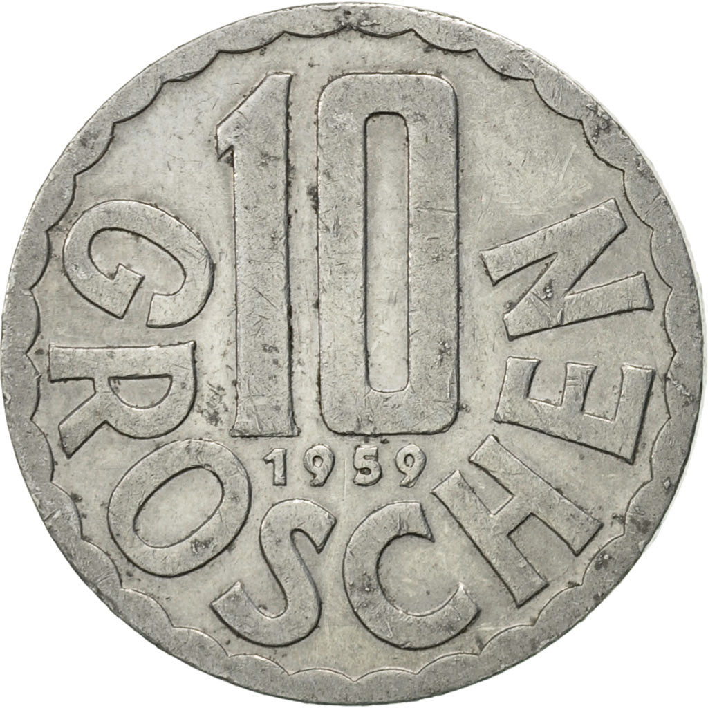 Munten, Oostenrijk, 10 Groschen, 1959, Vienna, ZF+, Aluminium, KM:2878