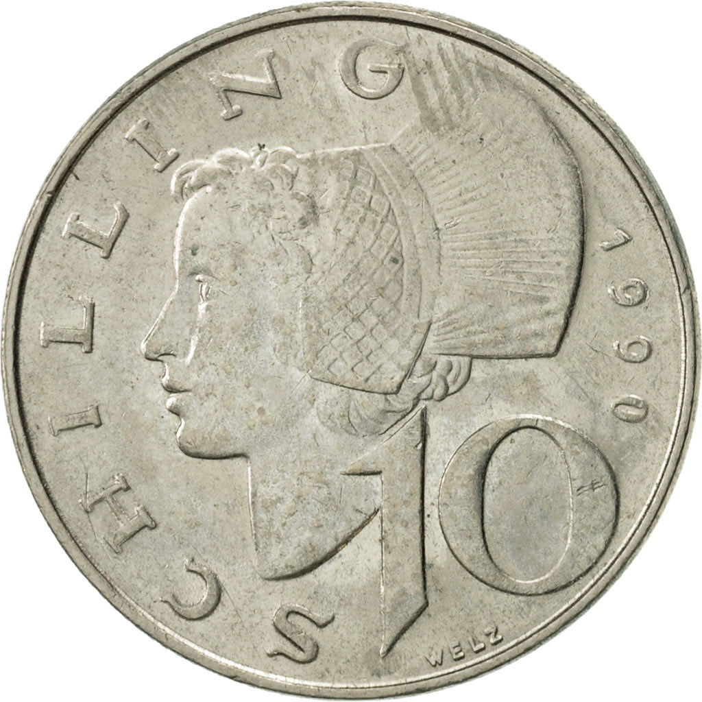 Coin, Austria, 10 Schilling, 1990, VF(20-25), Copper-Nickel Plated Nickel