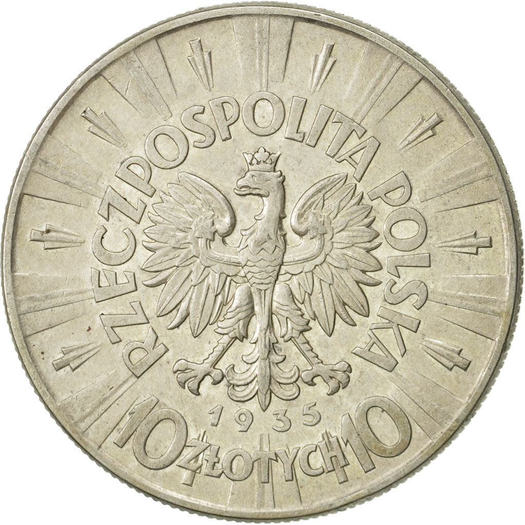 Poland, 10 Zlotych, 1935, Warsaw, AU(55-58), Silver, KM:29