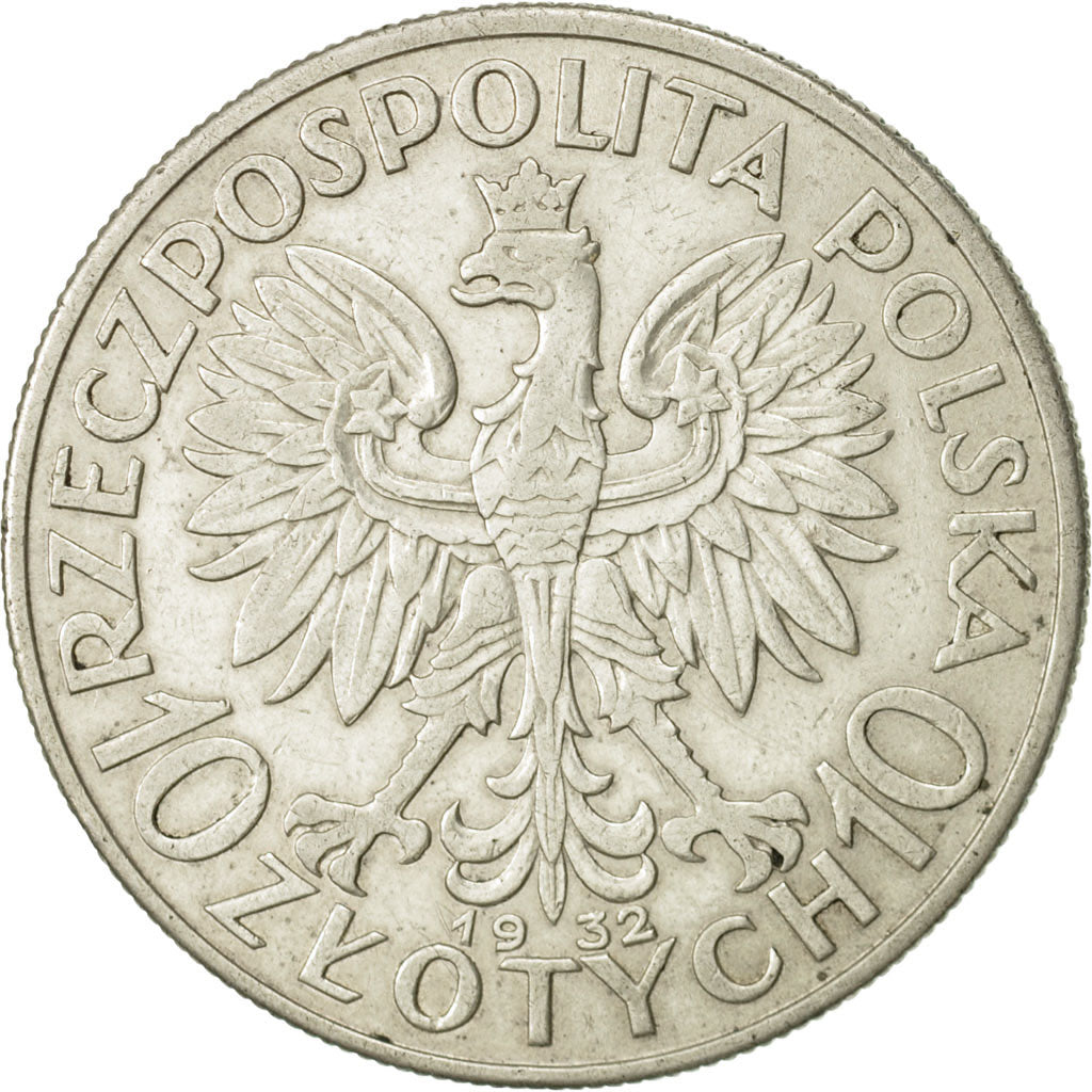 Poland, 10 Zlotych, 1932, Warsaw, AU(50-53), Silver, KM:22