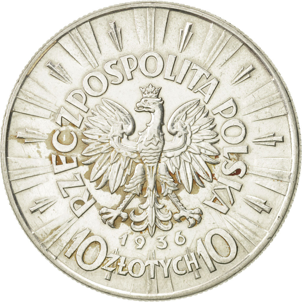 Poland, 10 Zlotych, 1936, Warsaw, AU(50-53), Silver, KM:29