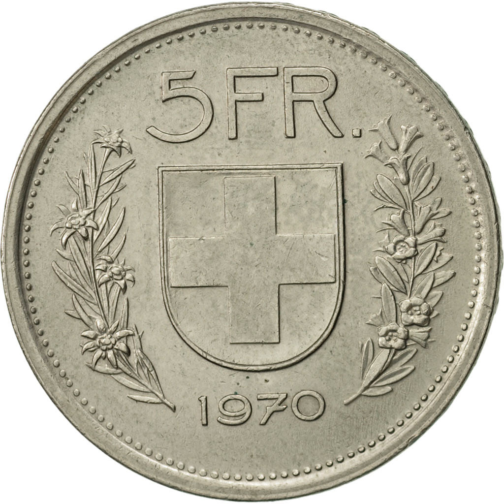 Switzerland, 5 Francs, 1970, Bern, AU(55-58), Copper-nickel, KM:40a.1