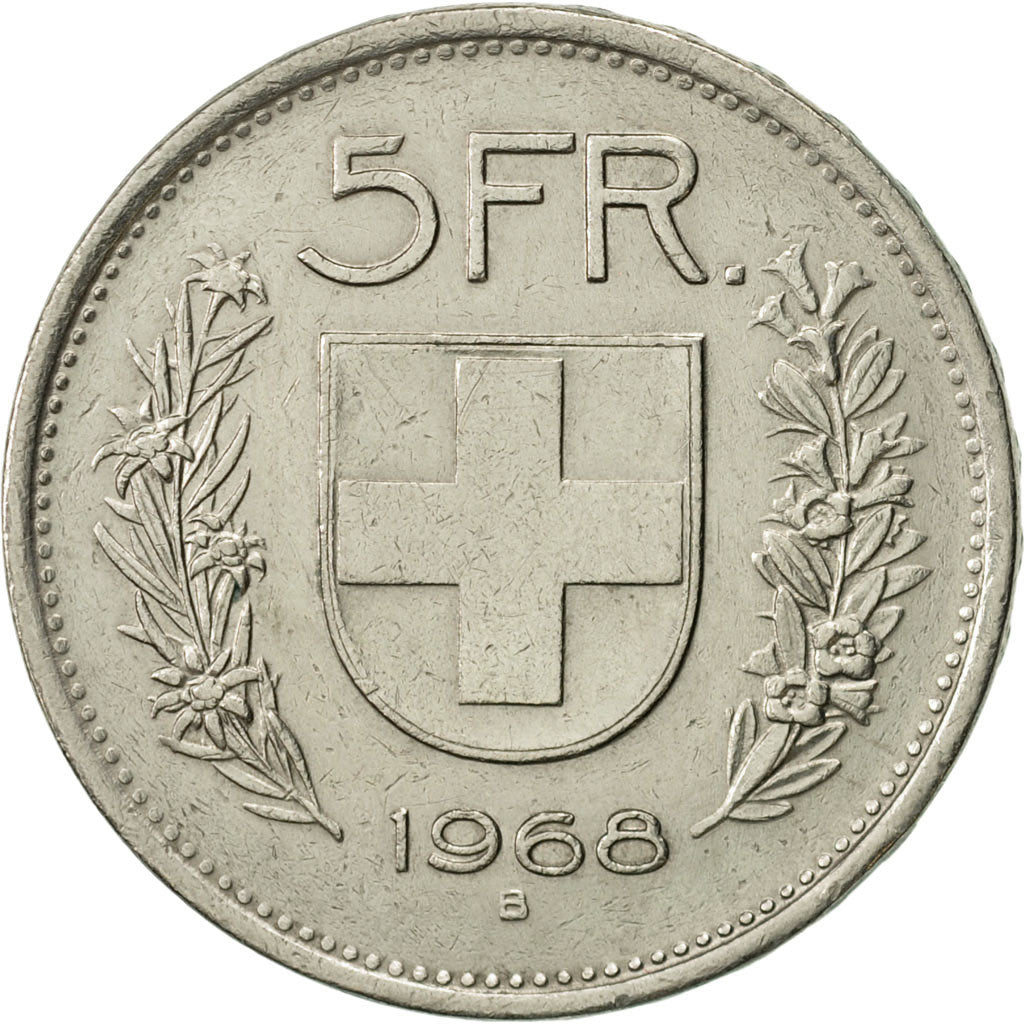 Münze, Schweiz, 5 Francs, 1968, Bern, VZ, Copper-nickel, KM:40a.1
