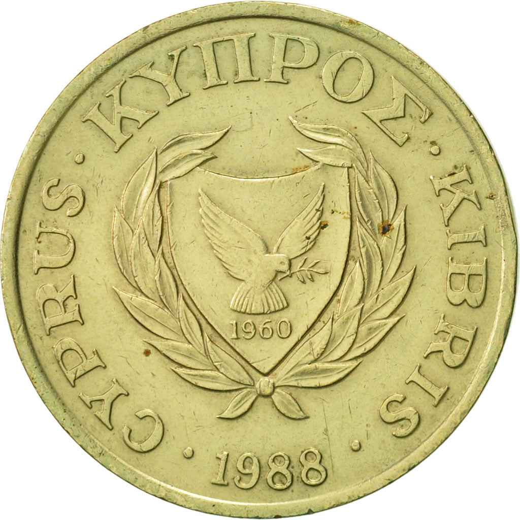Coin, Cyprus, 5 Cents, 1988, AU(55-58), Nickel-brass, KM:55.2