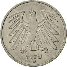 GERMANY - FEDERAL REPUBLIC, 5 Mark, 1978, Munich, AU(55-58), Copper-Nickel Clad