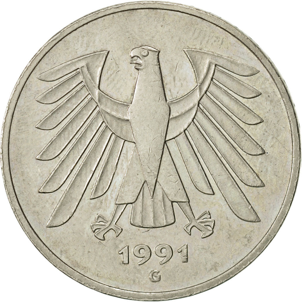 GERMANY - FEDERAL REPUBLIC, 5 Mark, 1991, Karlsruhe, AU(55-58), Copper-Nickel
