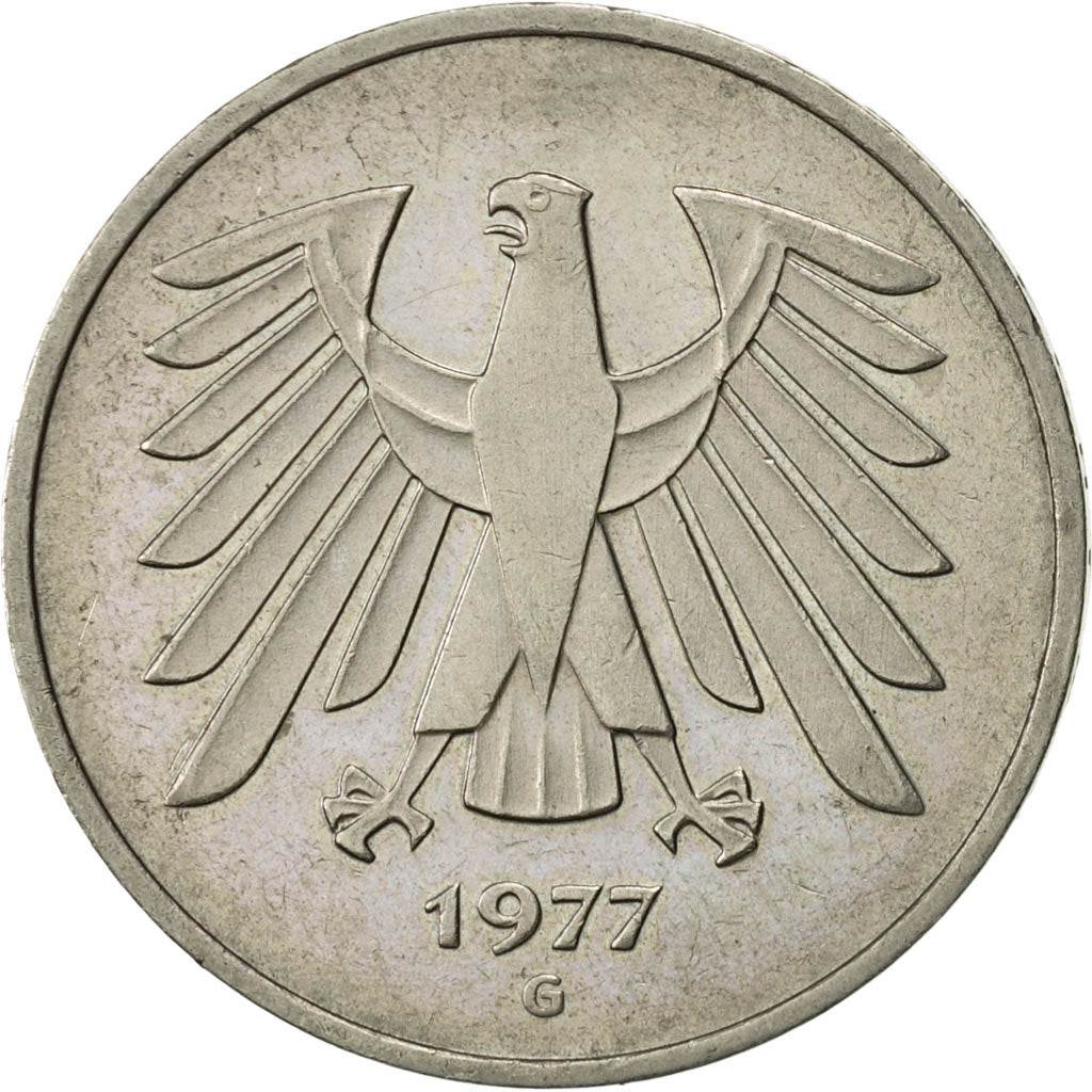 Coin, GERMANY - FEDERAL REPUBLIC, 5 Mark, 1977, Karlsruhe, AU(55-58)