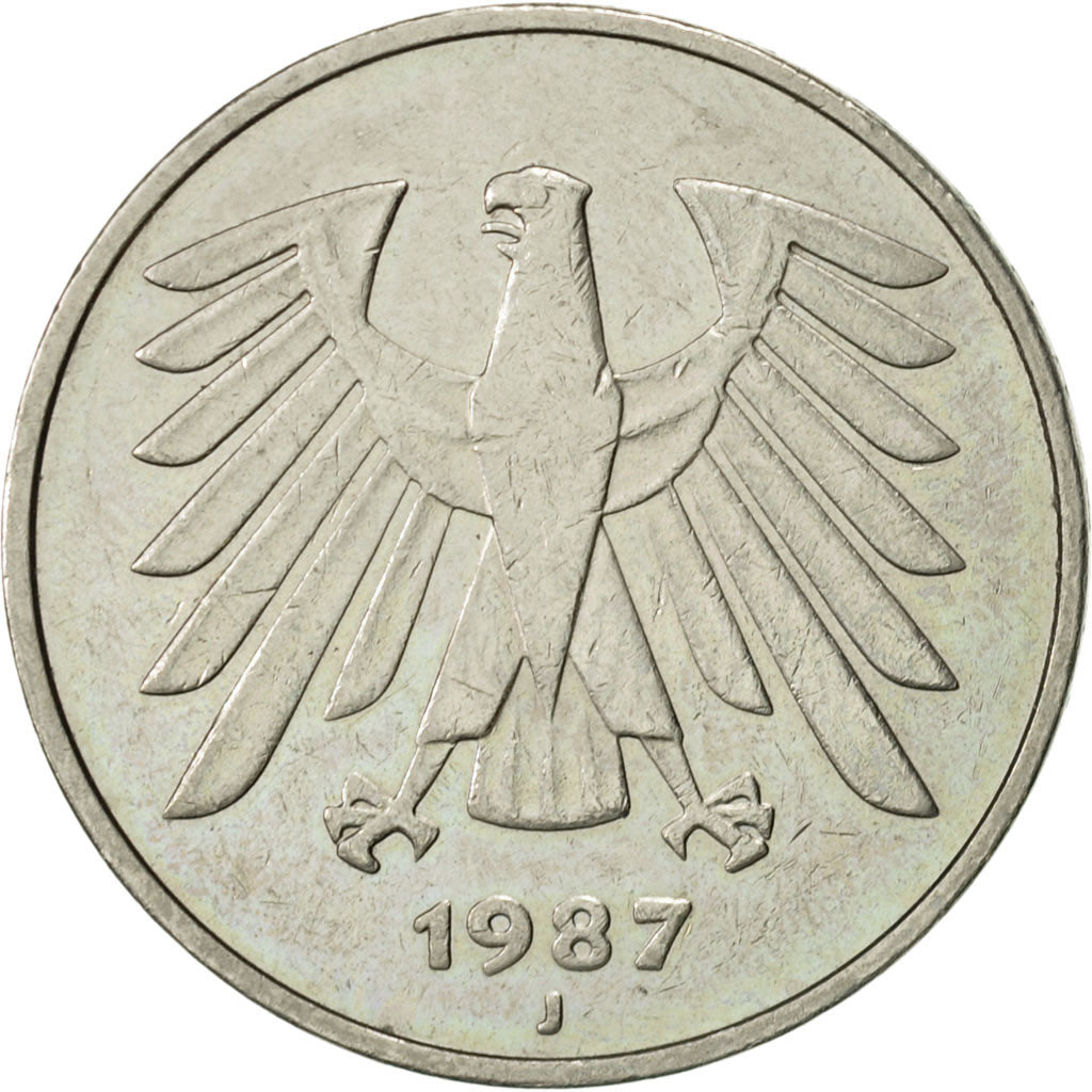 GERMANY - FEDERAL REPUBLIC, 5 Mark, 1987, Hambourg, AU(50-53), Copper-Nickel