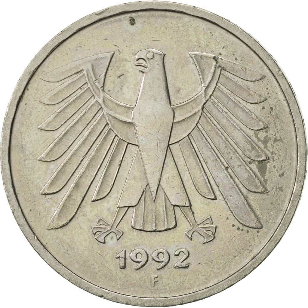 GERMANY - FEDERAL REPUBLIC, 5 Mark, 1992, Stuttgart, AU(50-53), Copper-Nickel