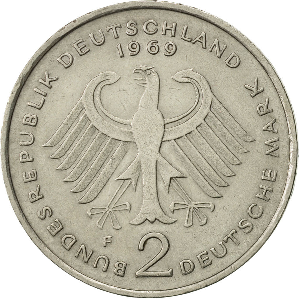 Coin, GERMANY - FEDERAL REPUBLIC, 2 Mark, 1969, Stuttgart, AU(50-53)